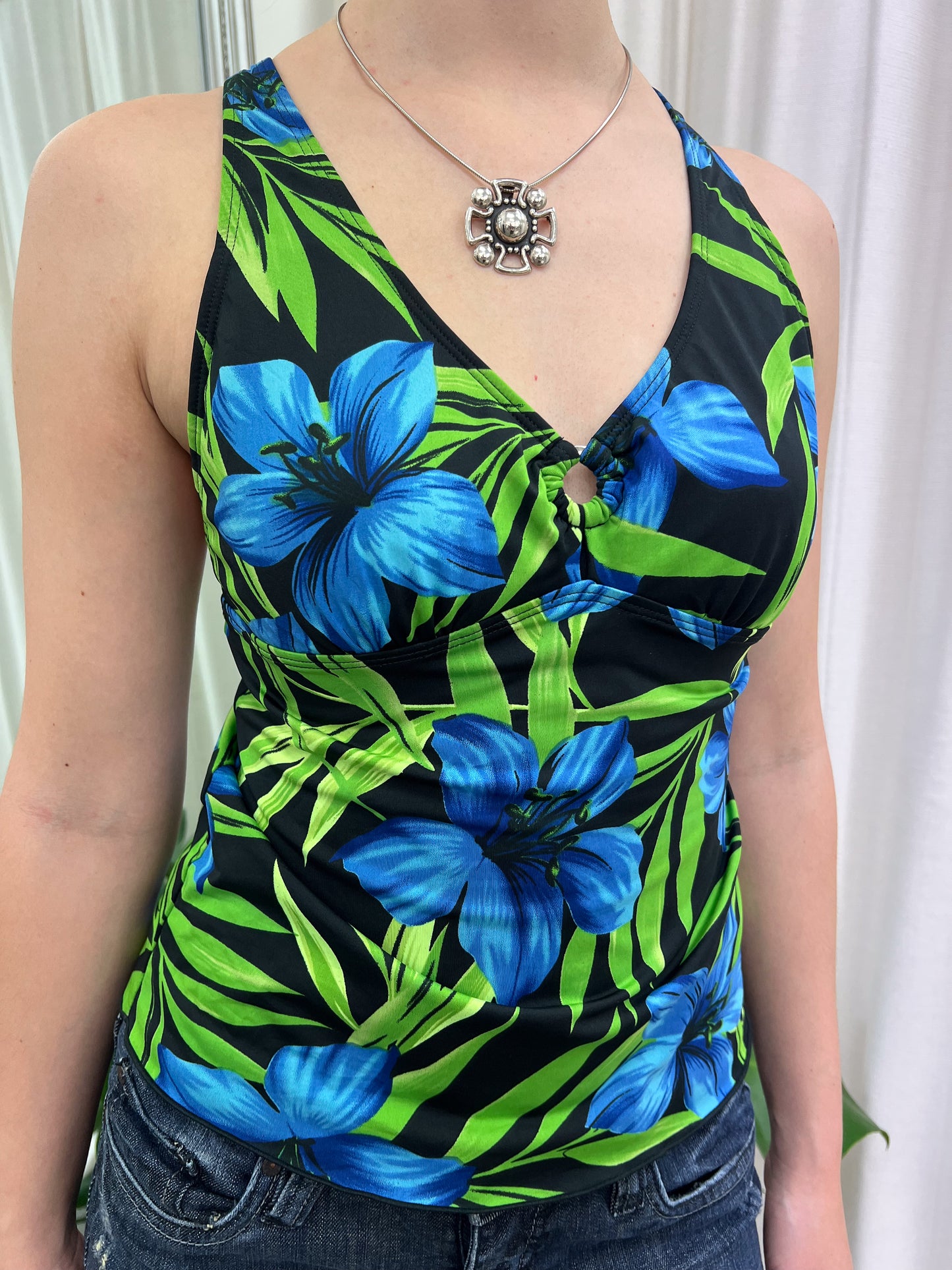 Black & Blue Hibiscus Tankini