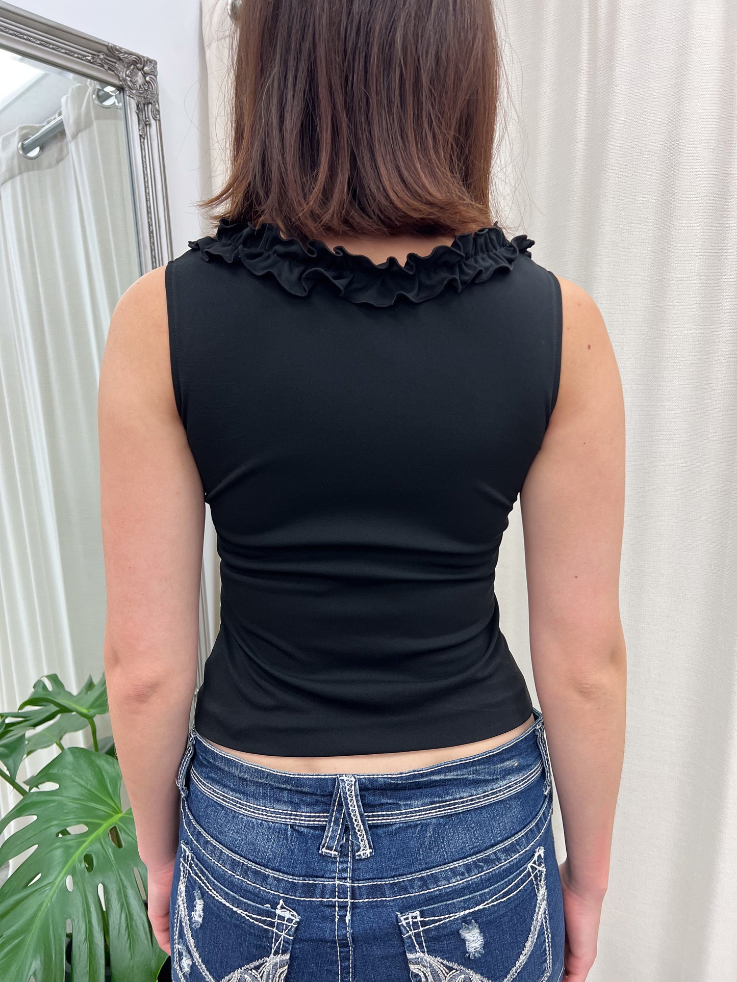 Black Ruffle Tank - Size S