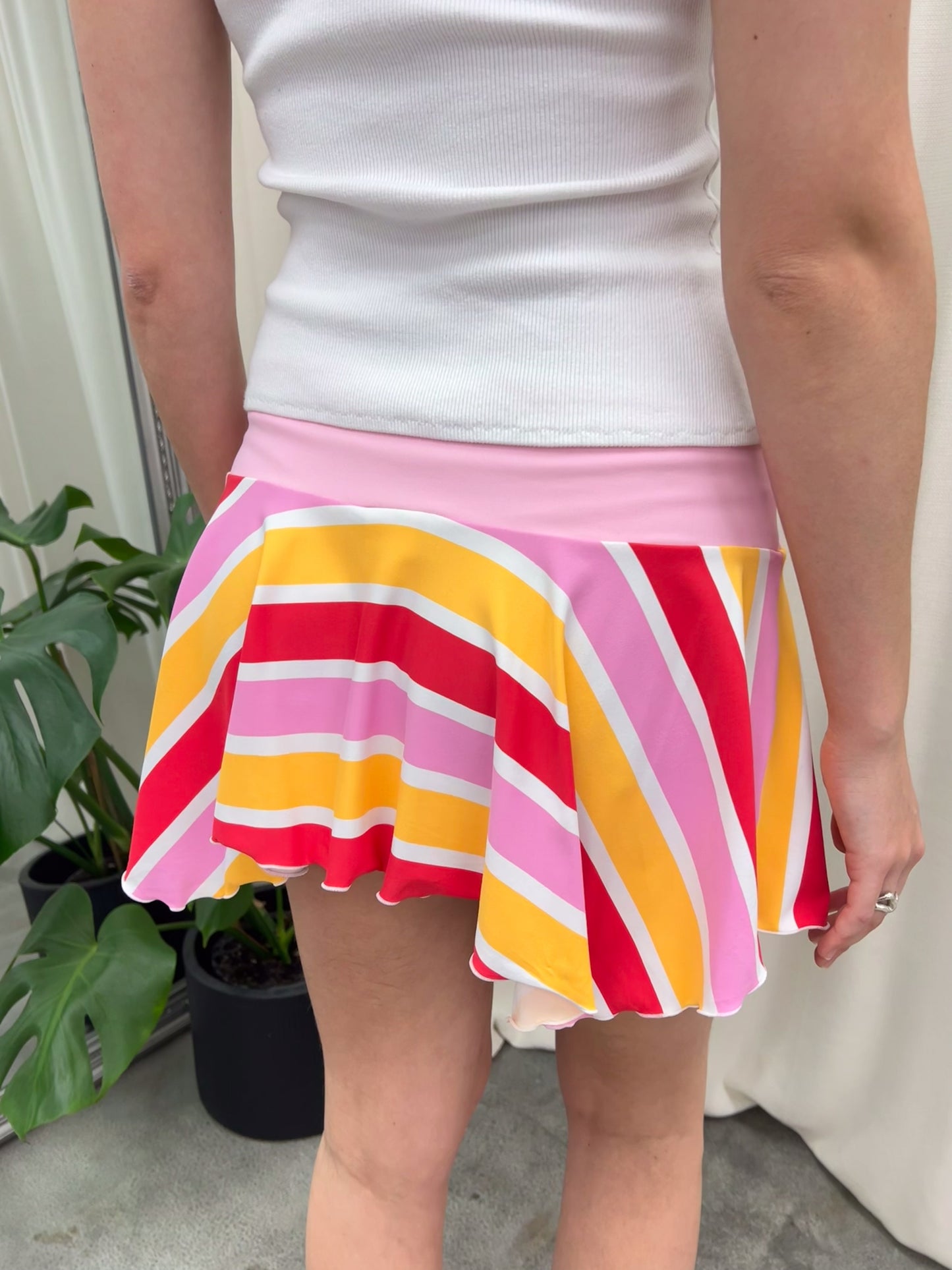 Pink & Red Stripe Swim Skirt - Size Medium