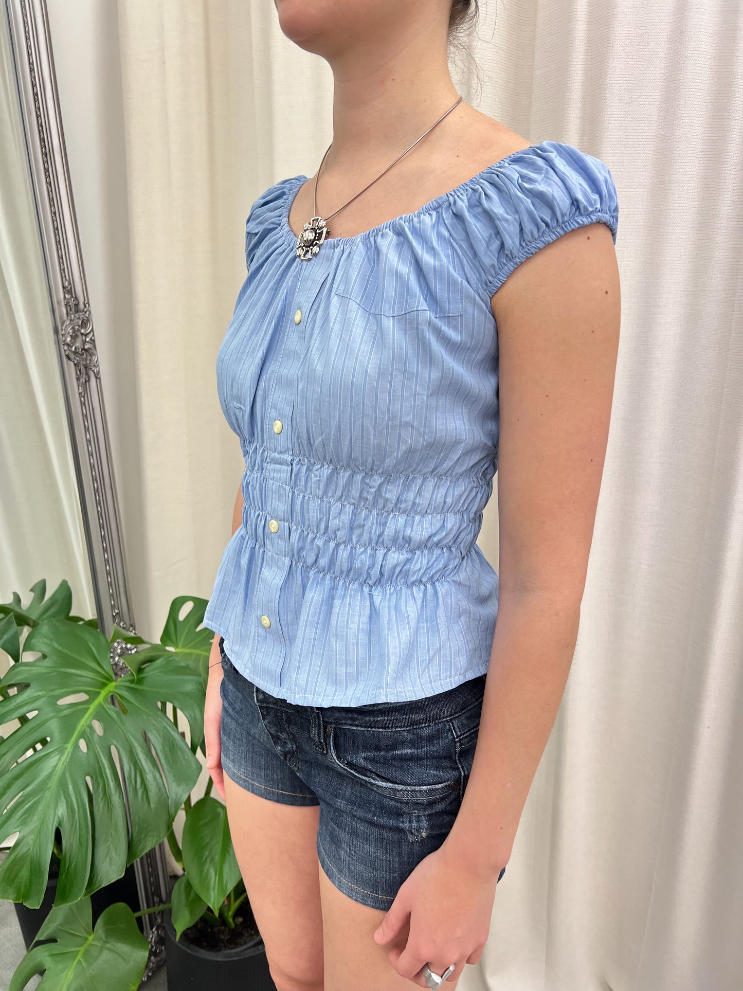Blue Stripe Milkmaid Top
