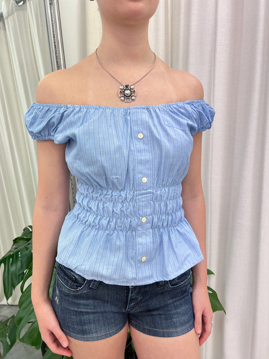 Blue Stripe Milkmaid Top