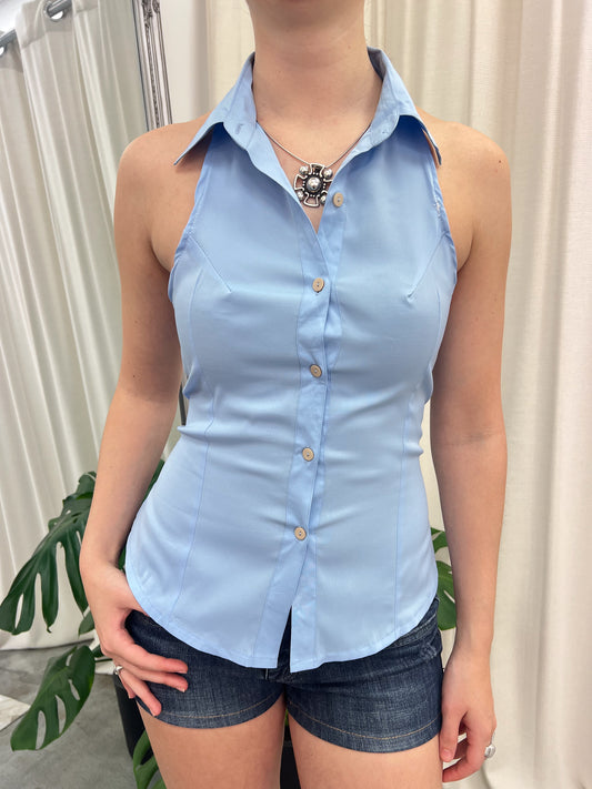 Blue Reworked Halter Top