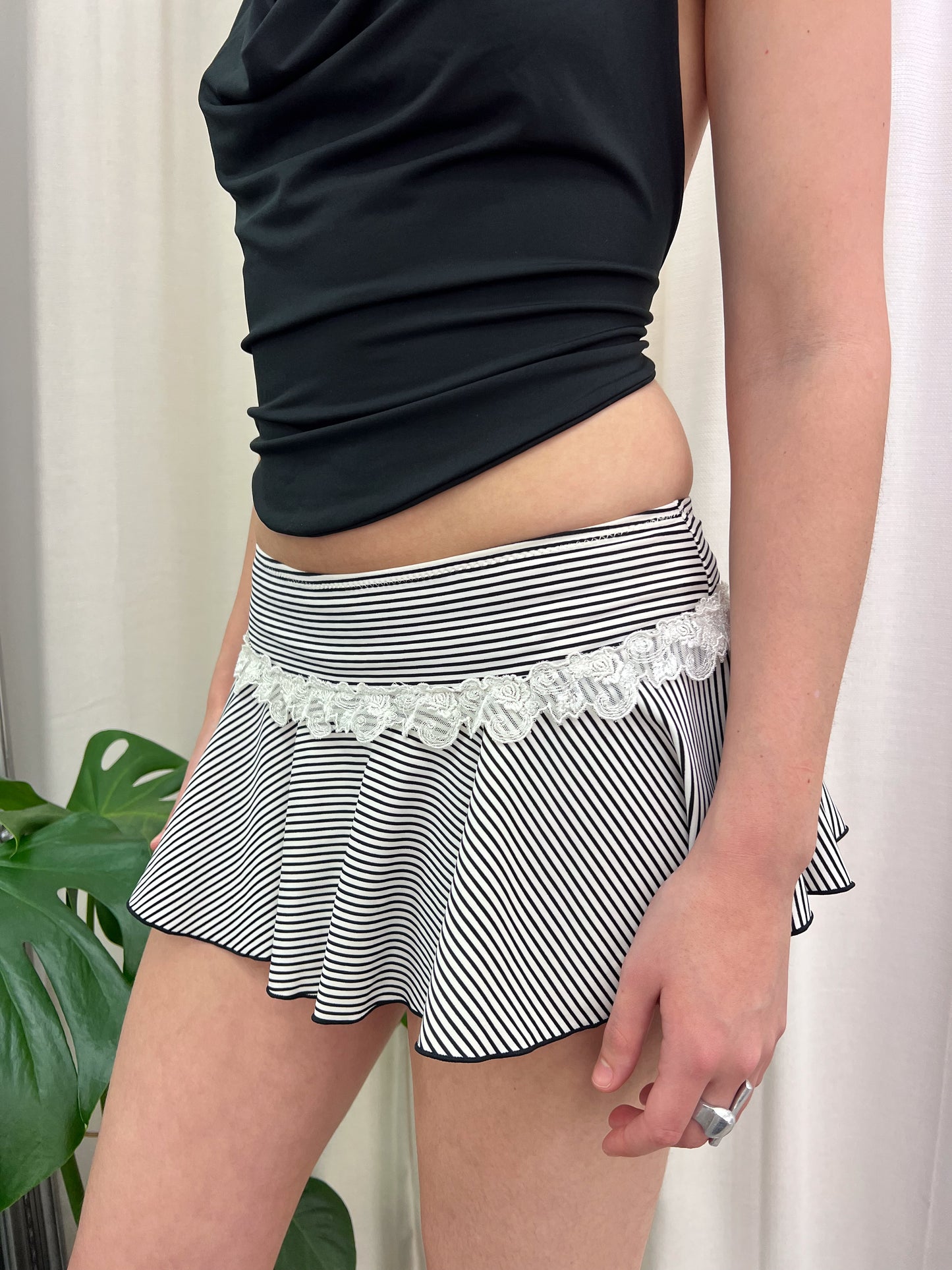 White & Black Stripe Swim Skirt