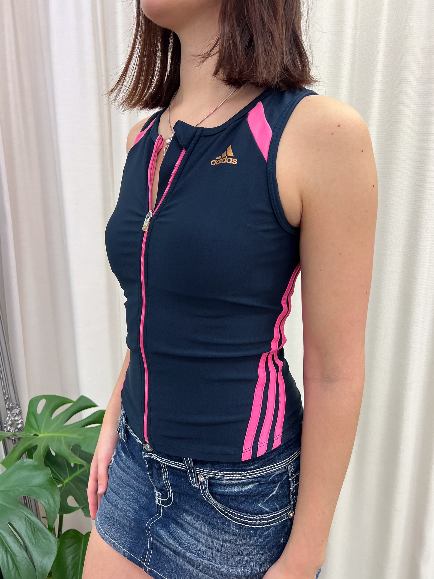 Navy & Pink Adidas Sports Tank - Size XS