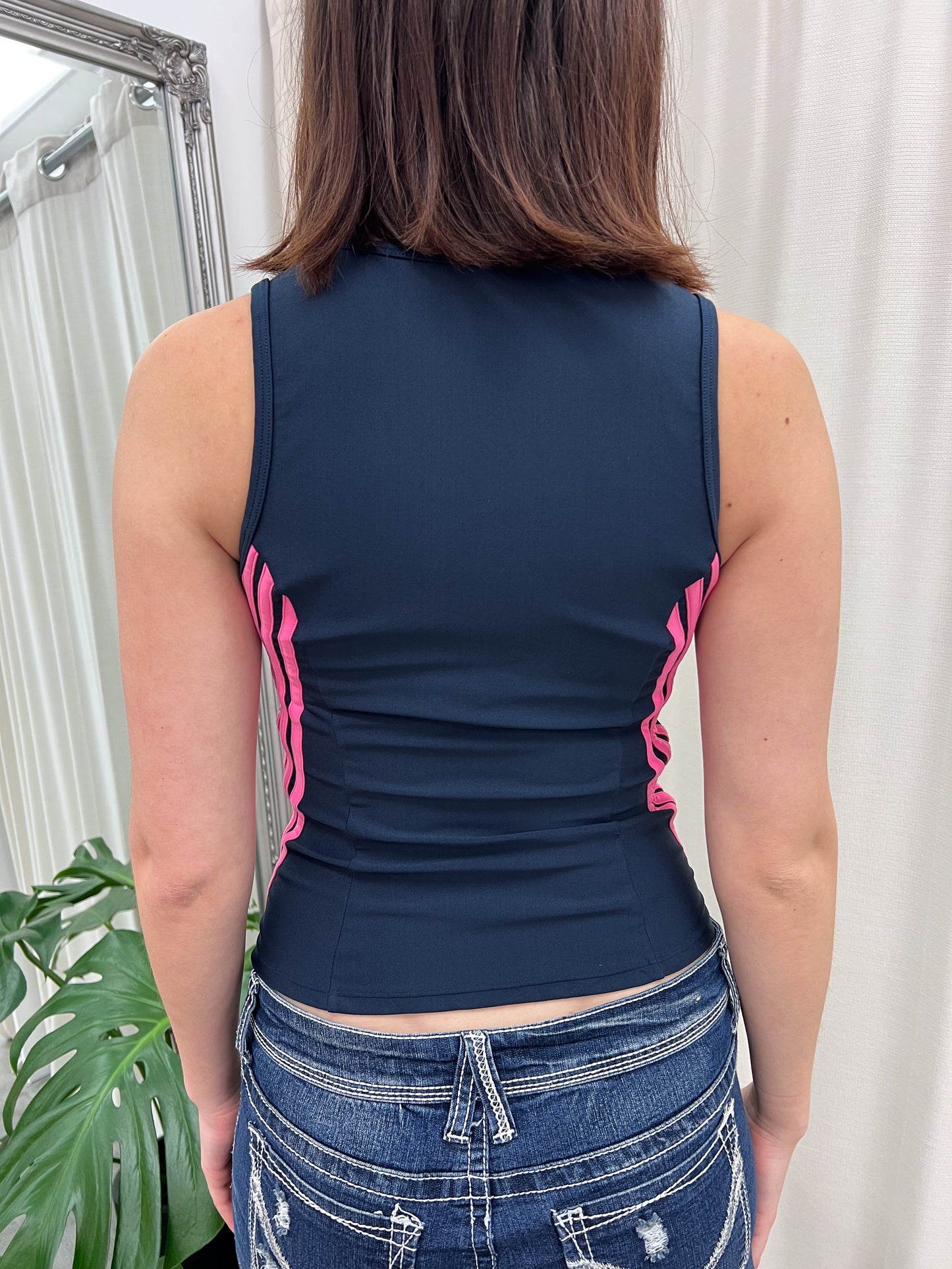 Navy & Pink Adidas Sports Tank - Size XS
