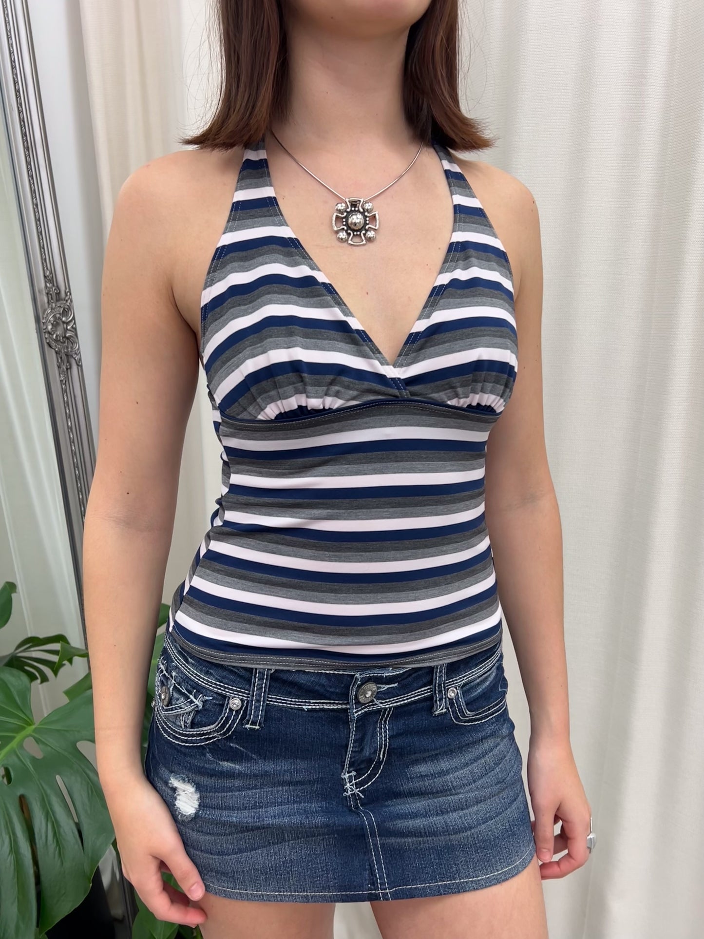 Blue & Grey Stripe Tankini - Size S