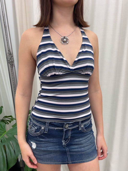 Blue & Grey Stripe Tankini - Size S