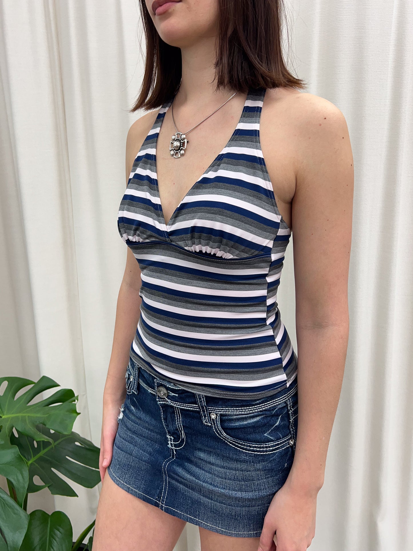 Blue & Grey Stripe Tankini - Size S