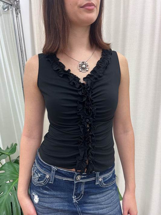 Black Ruffle Tank - Size S