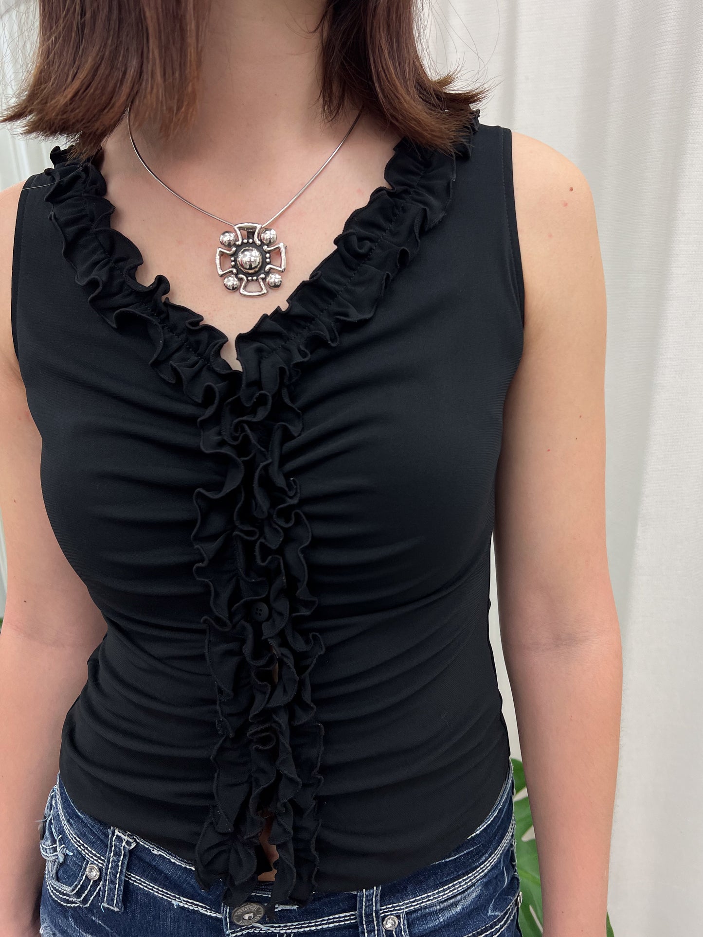 Black Ruffle Tank - Size S