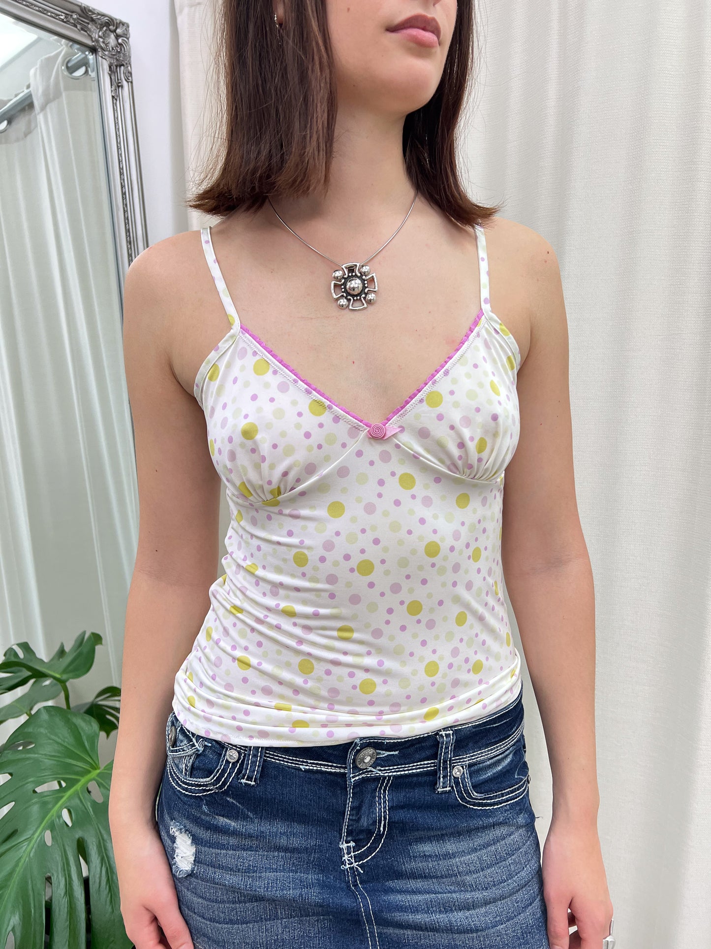 White Polka Dot Cami Top - Size XS