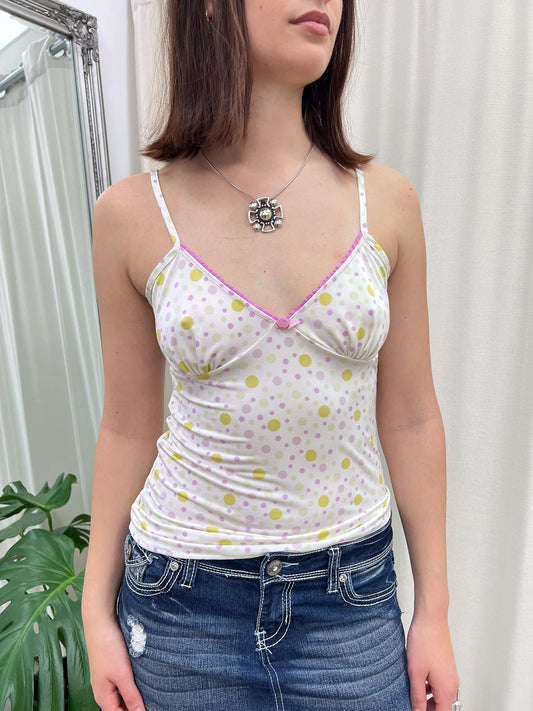 White Polka Dot Cami Top - Size XS