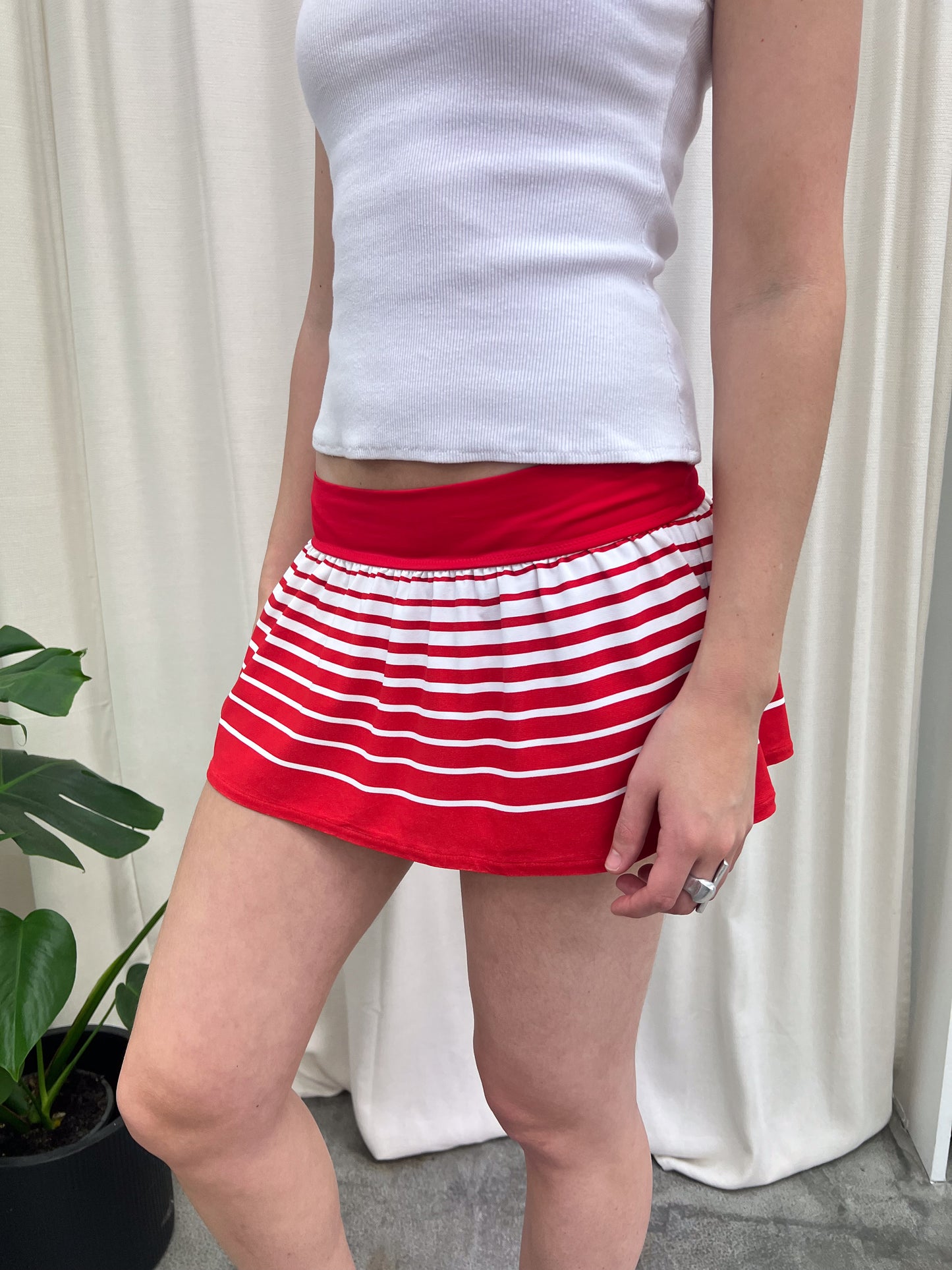 Red Stripe Swim Skirt - Size S
