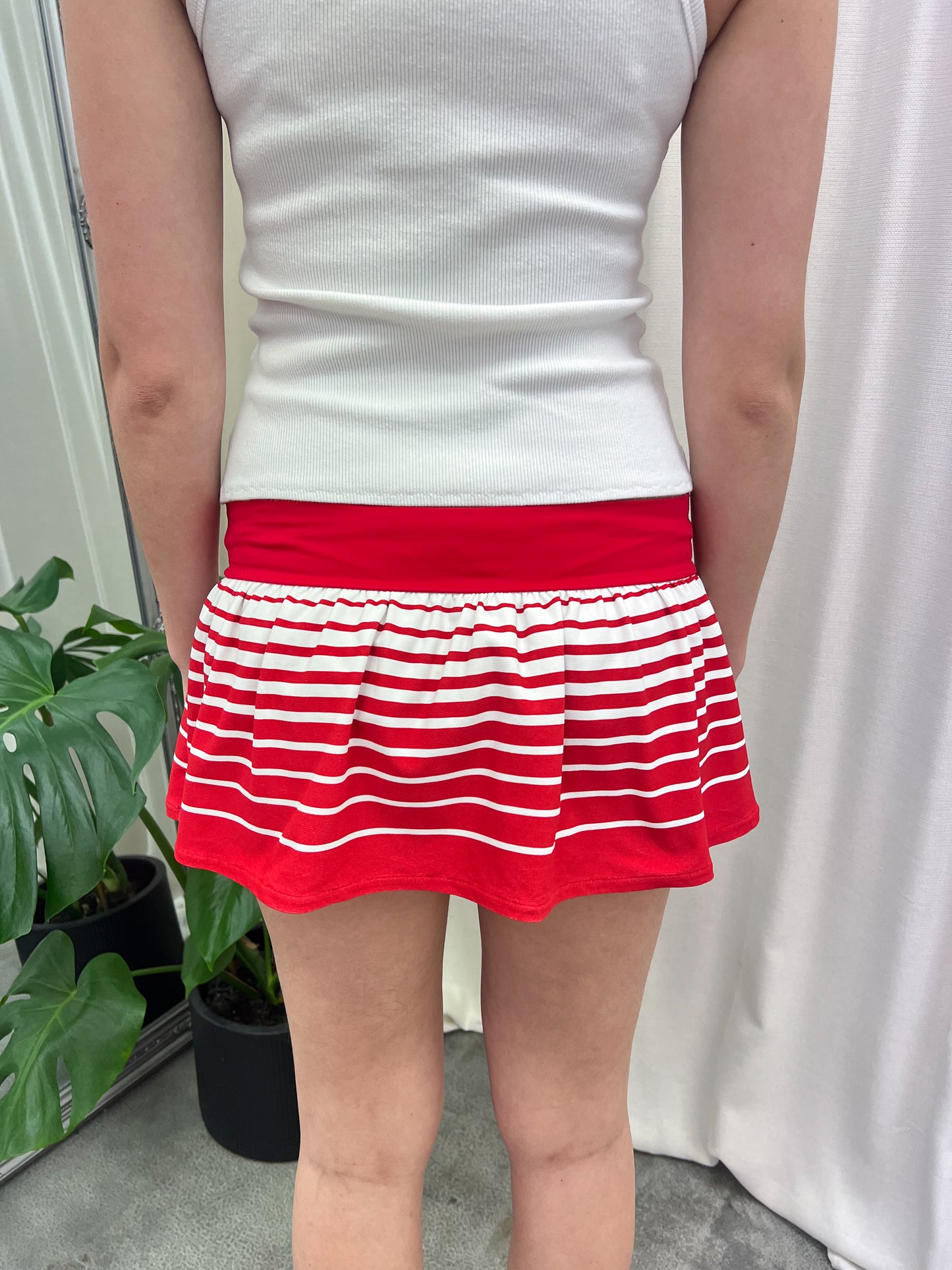 Red Stripe Swim Skirt - Size S