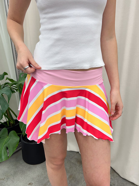 Pink & Red Stripe Swim Skirt - Size Medium