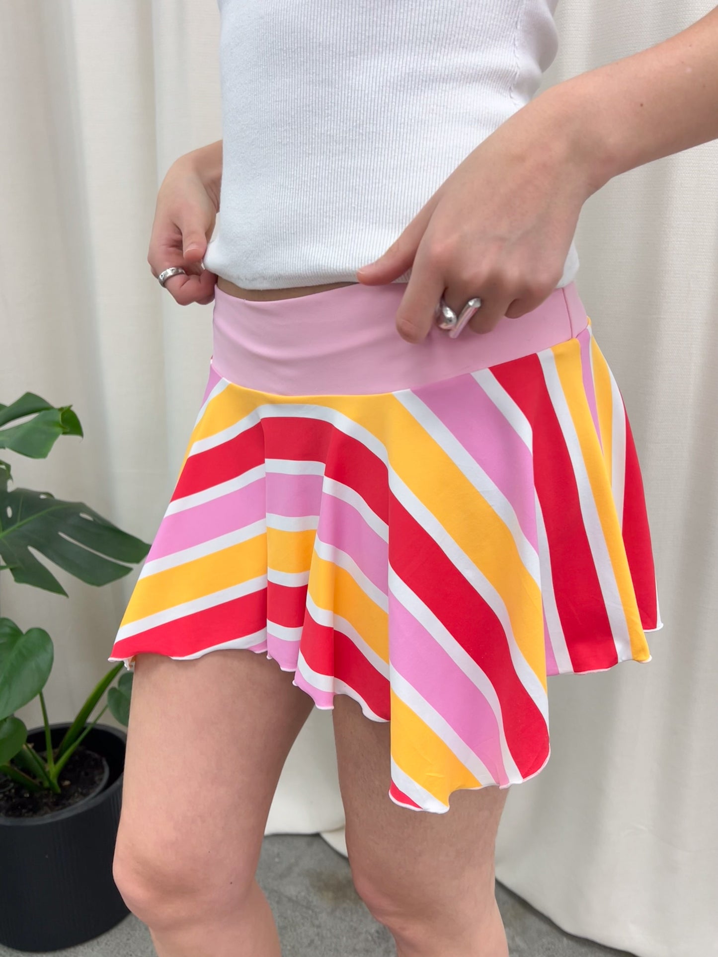 Pink & Red Stripe Swim Skirt - Size Medium