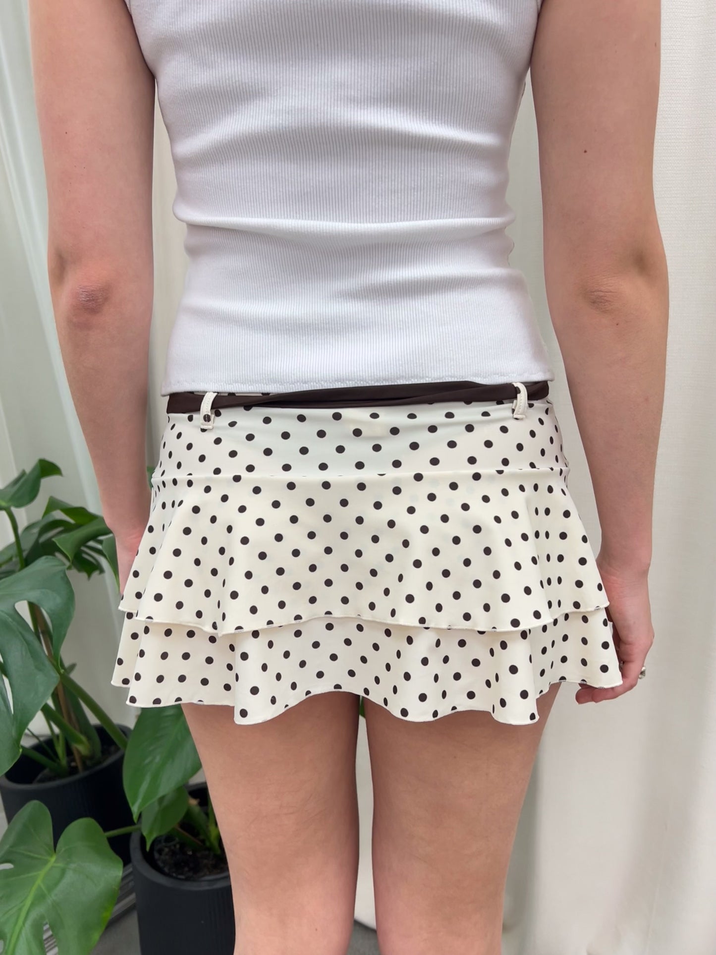 Cream Polka Dot Swim Skirt - Size Small