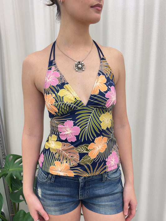 Navy Floral Tankini - Size Small