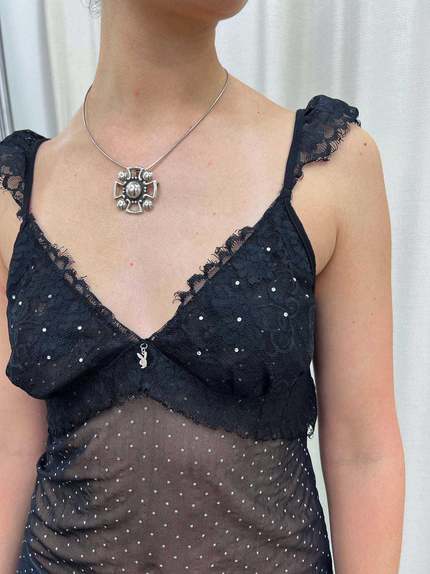 Black Mesh Playboy Cami - Size Medium