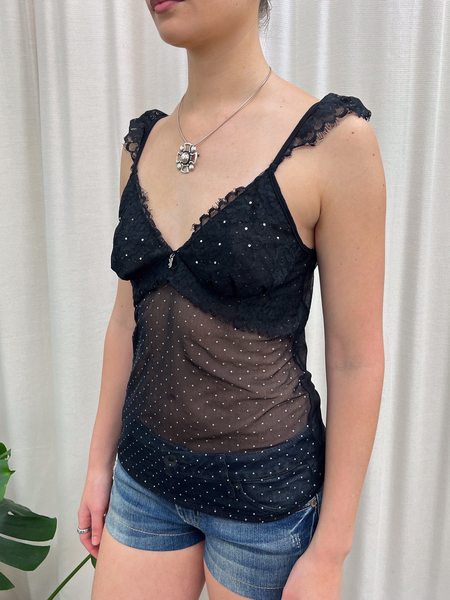 Black Mesh Playboy Cami - Size Medium