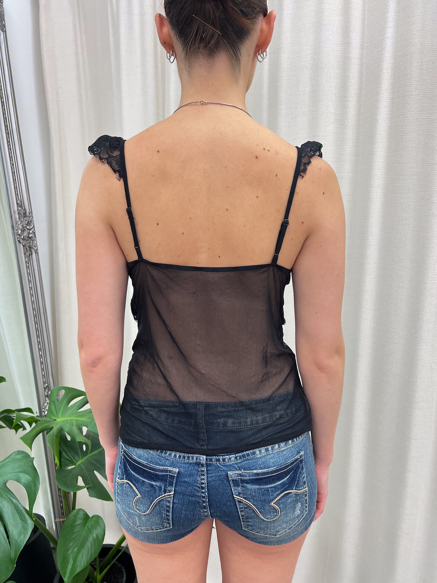 Black Mesh Playboy Cami - Size Medium