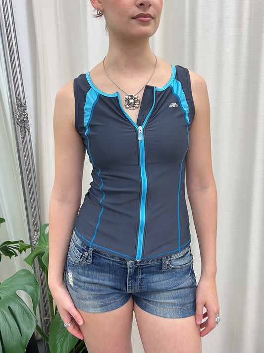 Grey & Blue Ellese Sports Tank - Size Extra Small