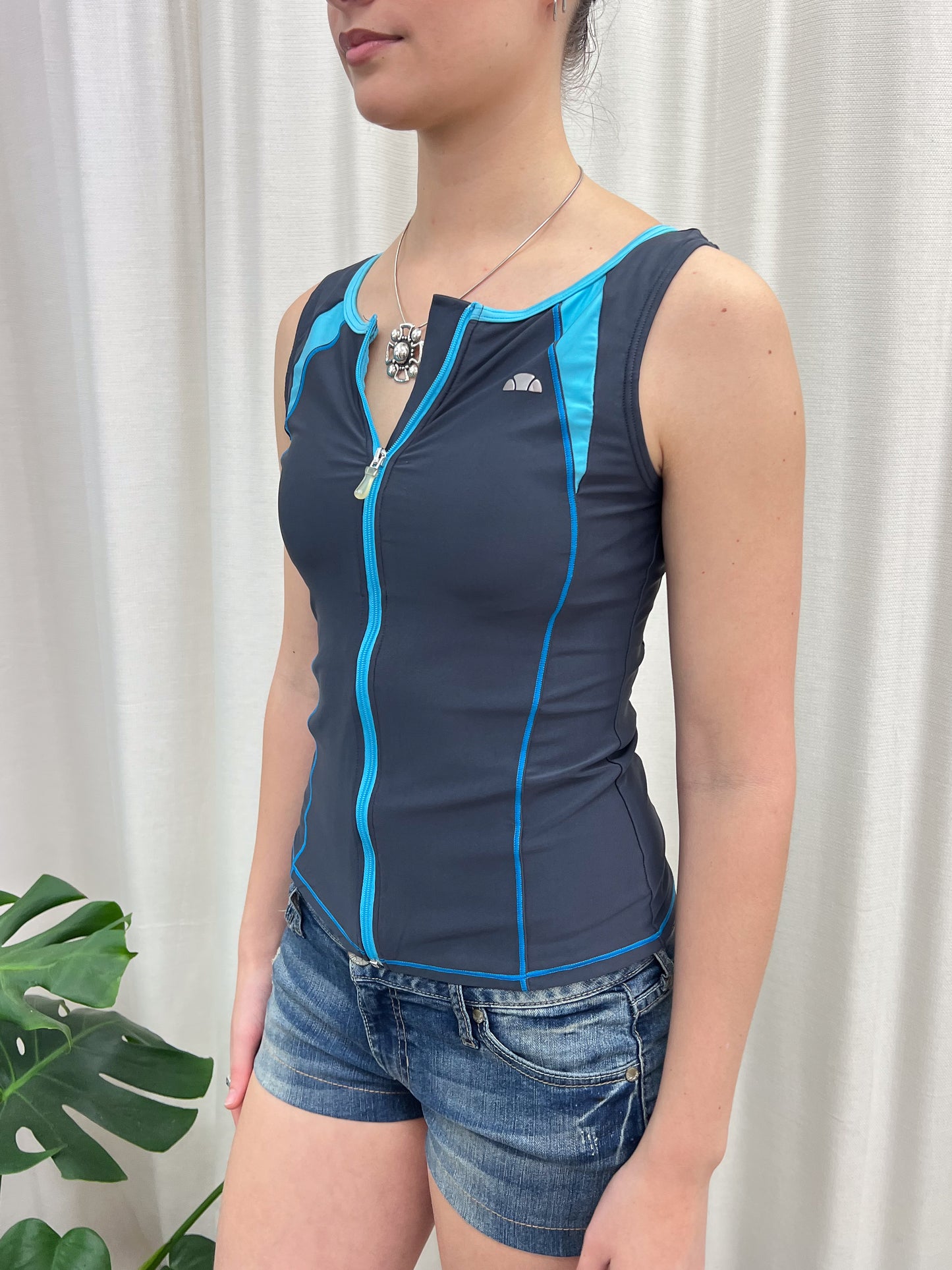 Grey & Blue Ellese Sports Tank - Size Extra Small