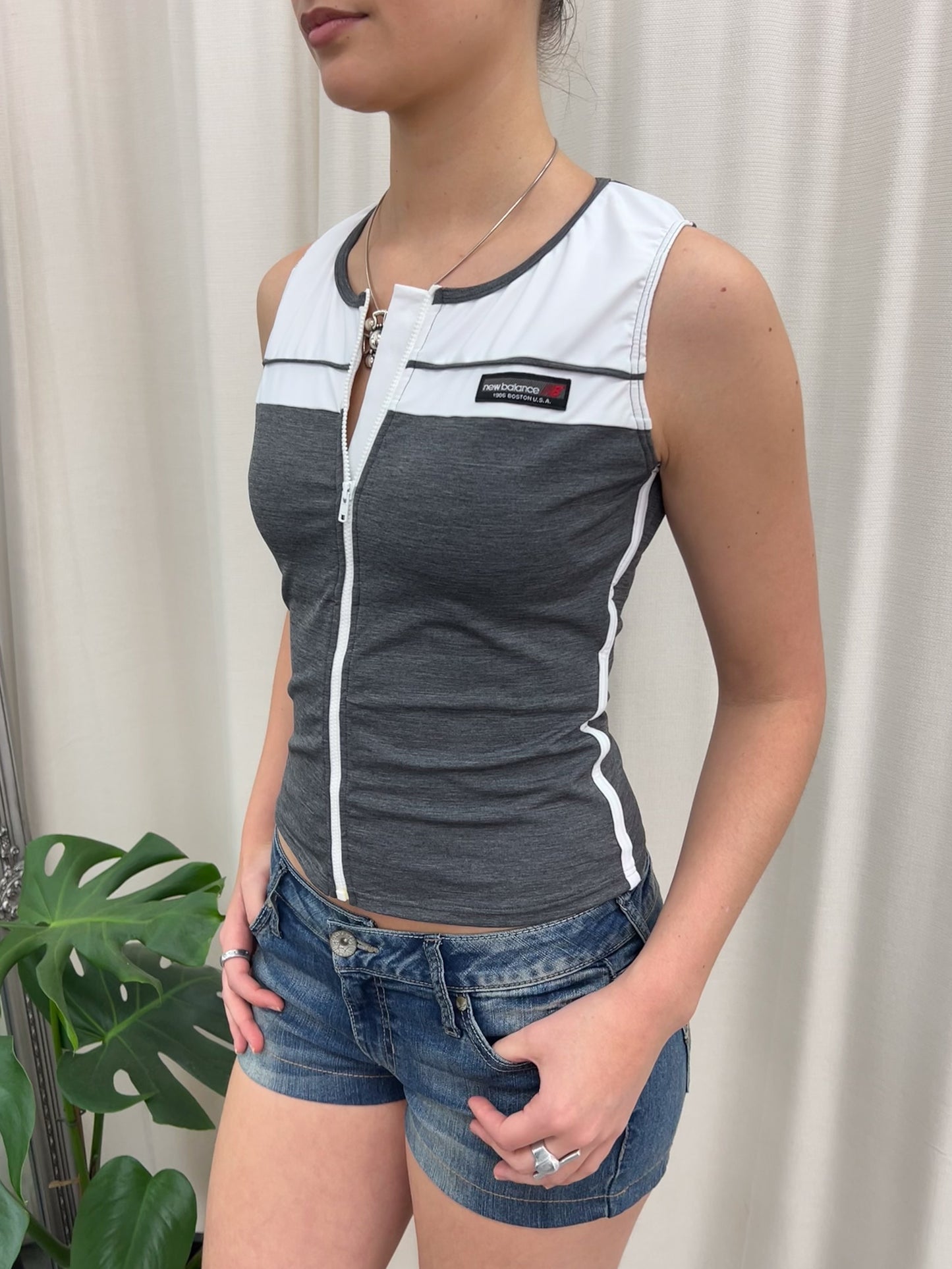 White & Grey New Balance Sports Tank - Size Small