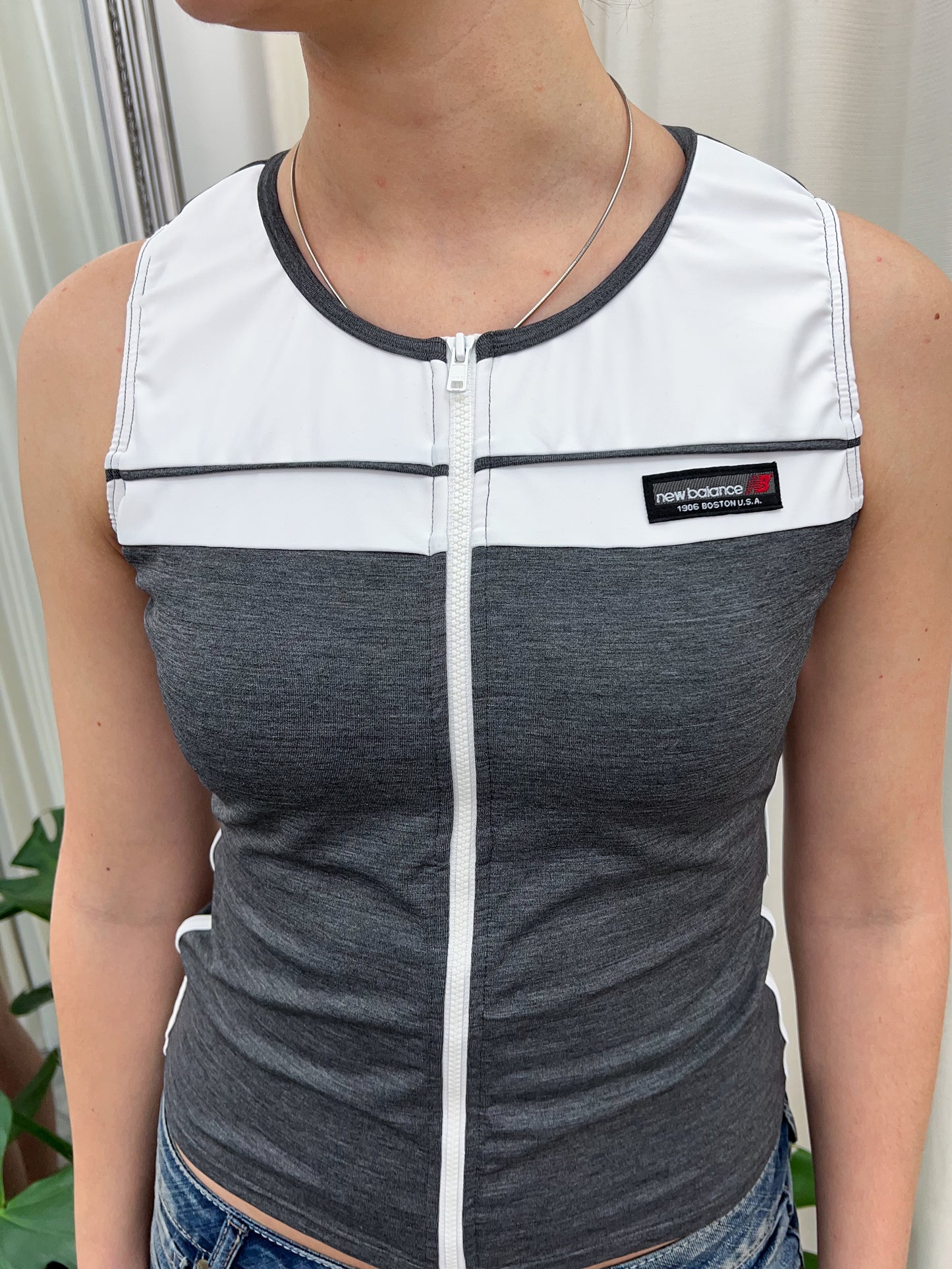 White & Grey New Balance Sports Tank - Size Small