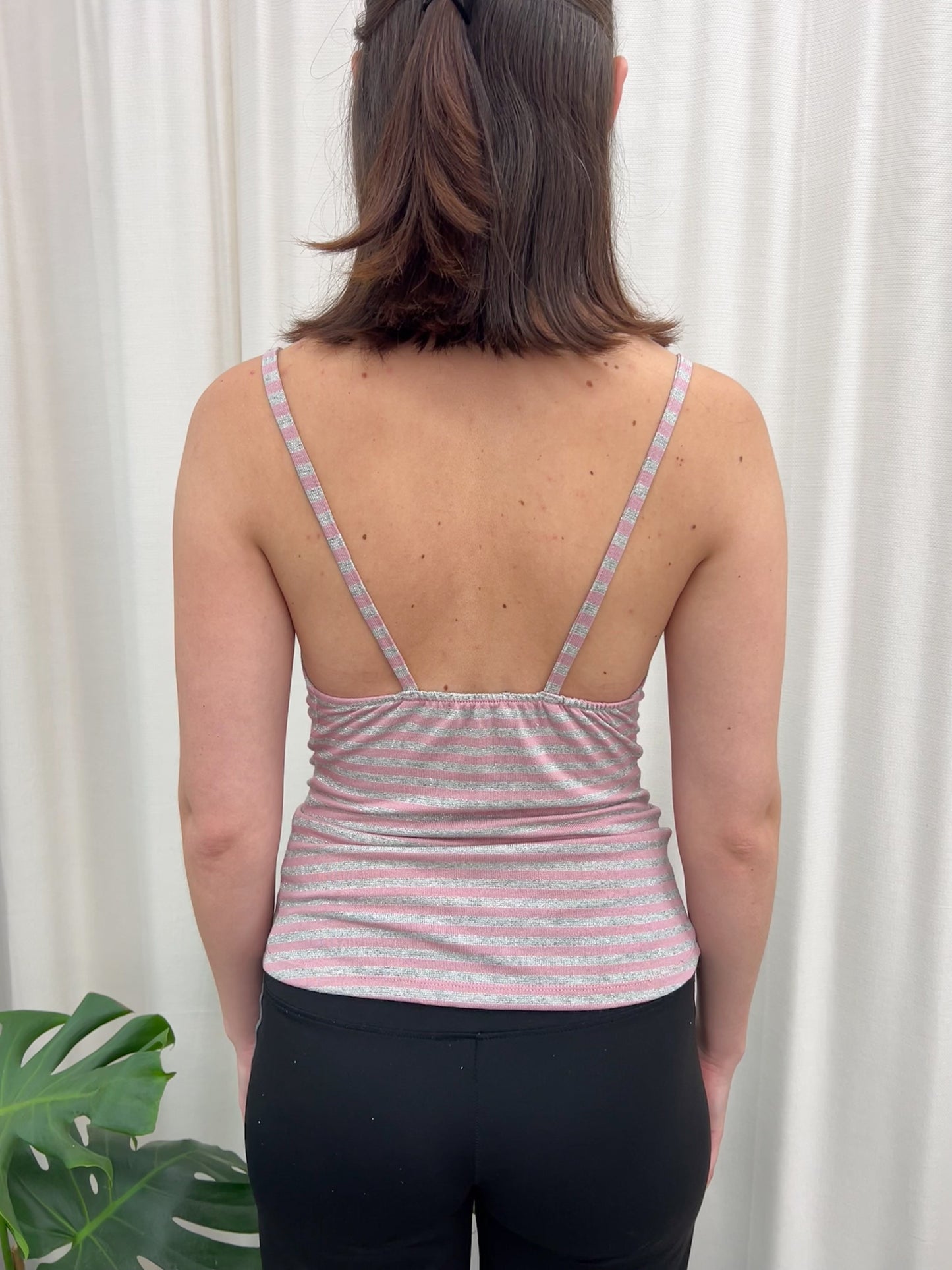 Lola Cowl Neck Top - Pink Grey Stripe